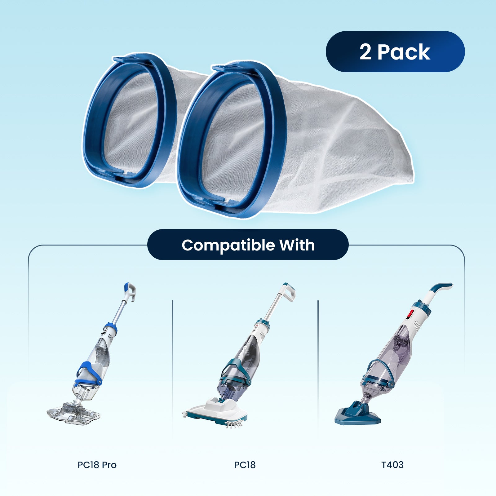 Replacement Filter Bag-2Pack,Handheld Pool Vacuum Cleaner Sand & Silt Filter Bag, Applicable to T403, PC18 and PC18 Pro, Filter Bags ONLY, NOT Included Pool Vacuum