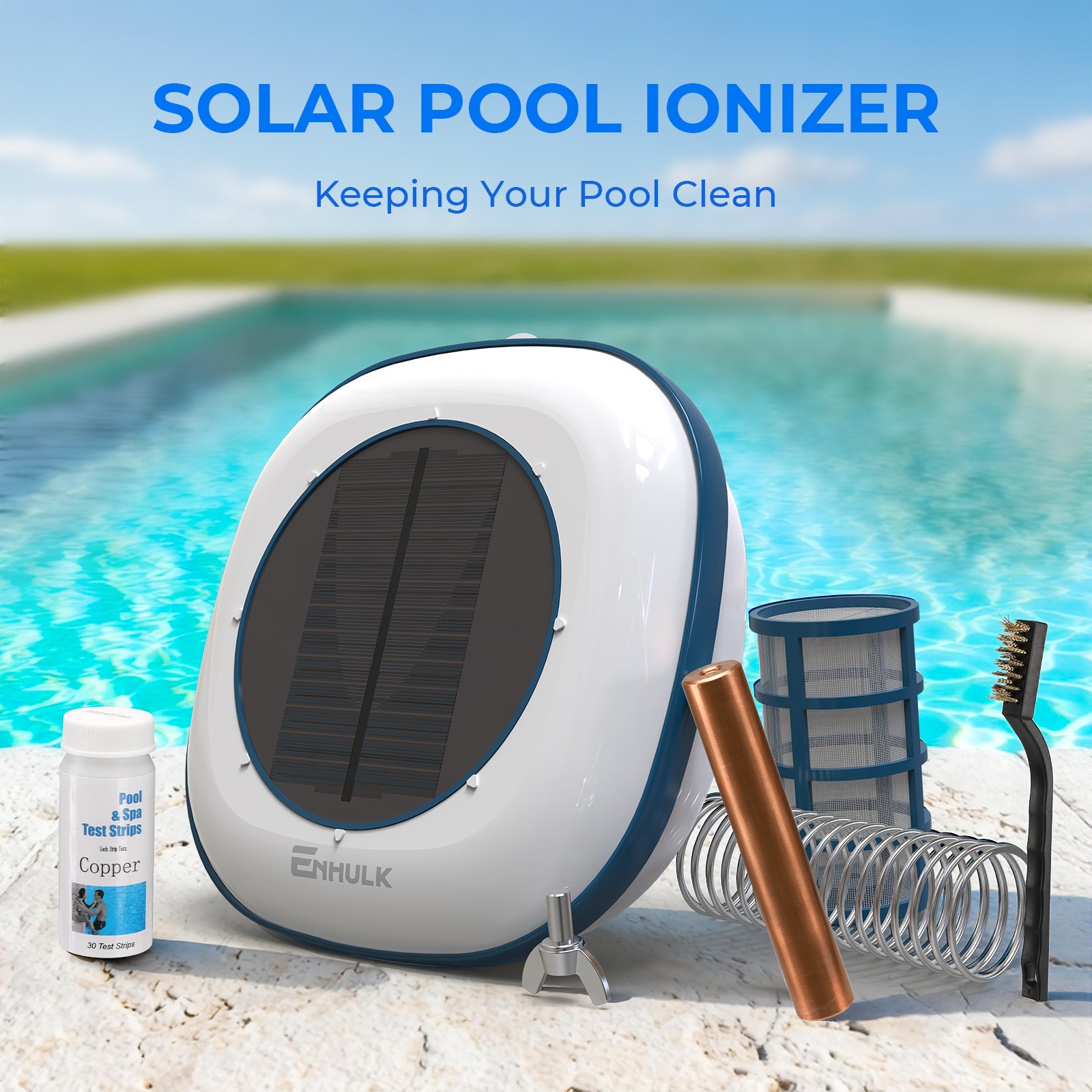 Enhulk Solar Pool Ionizer, Chemical-Free Floating Water Purifier for Fresh