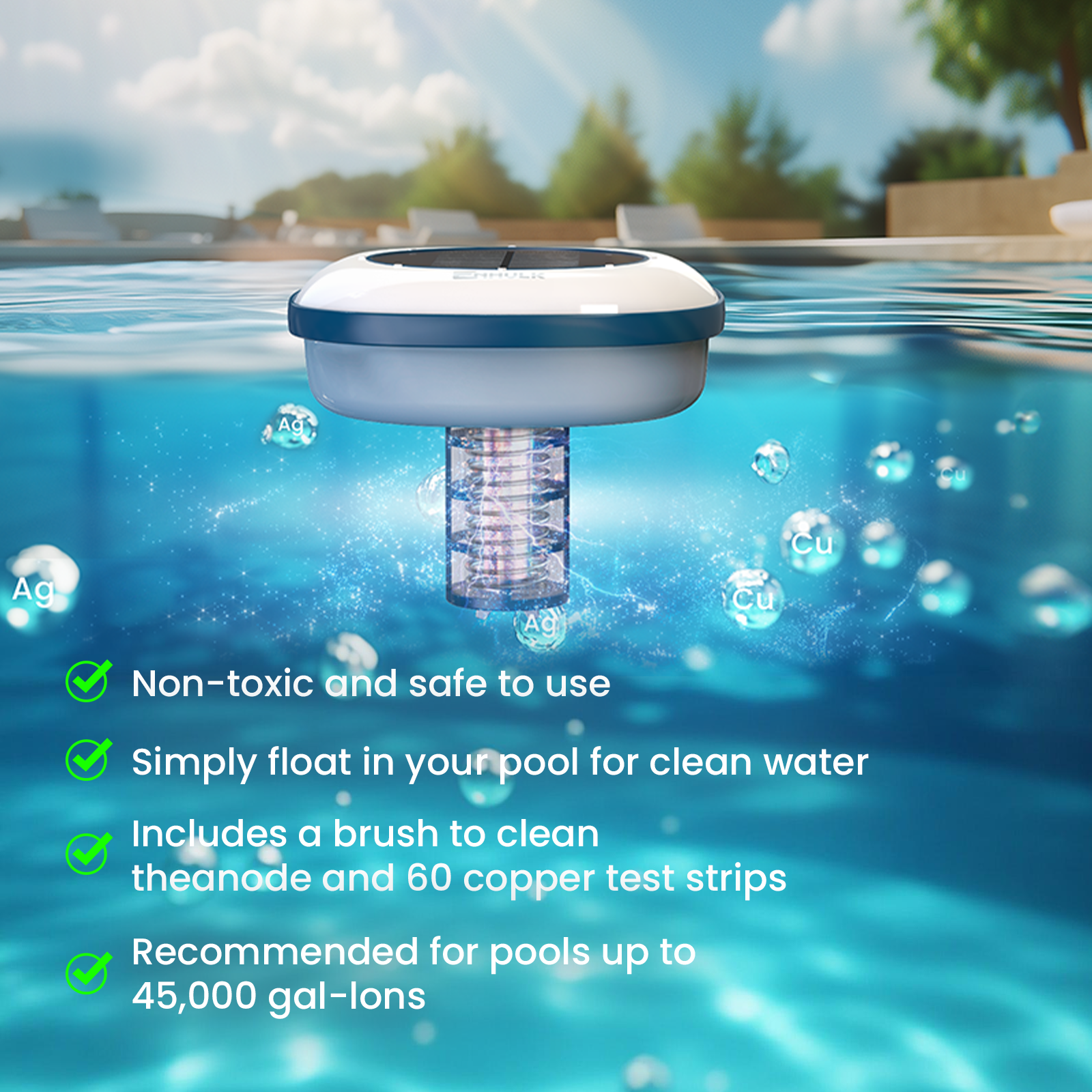 Enhulk Solar Pool Ionizer, Chemical-Free Floating Water Purifier for Fresh