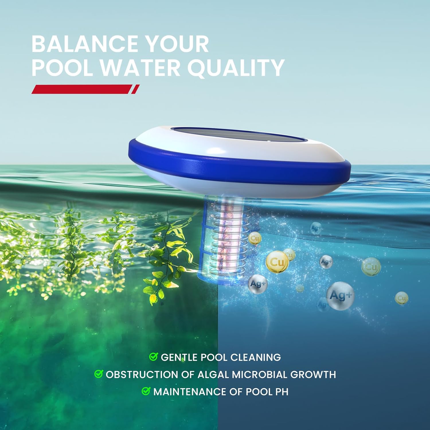 Enhulk Solar Pool Ionizer, Chemical-Free Floating Water Purifier for Fresh